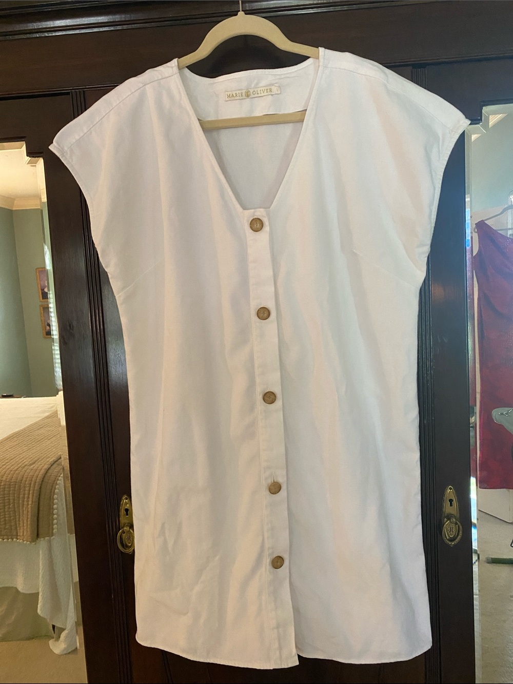 Marie Oliver White/Cream Cap Sleeve Button-Front Dress